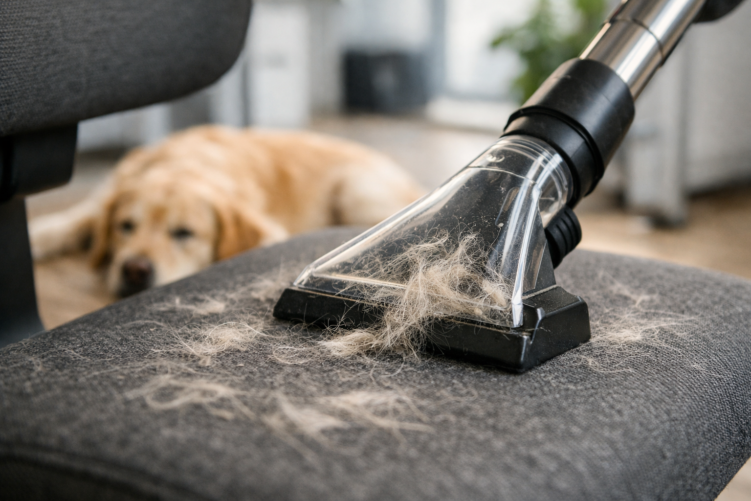 odkurzanie sierści zwierząt z tapicerki w biurze